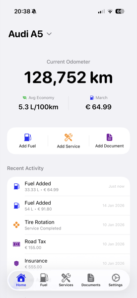 DriveKit dashboard screen showing vehicle overview and quick stats
